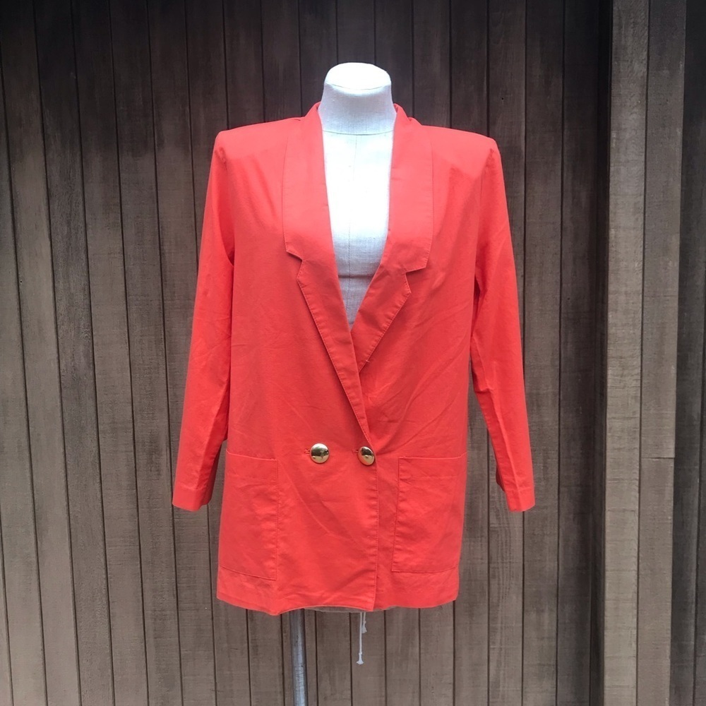 Vintage 80s Orange Oversized Blazer Jacket Medium - Picture 7 of 7